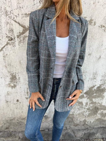 Veste Femme Oversize À Boutons Col Revers À Carreaux