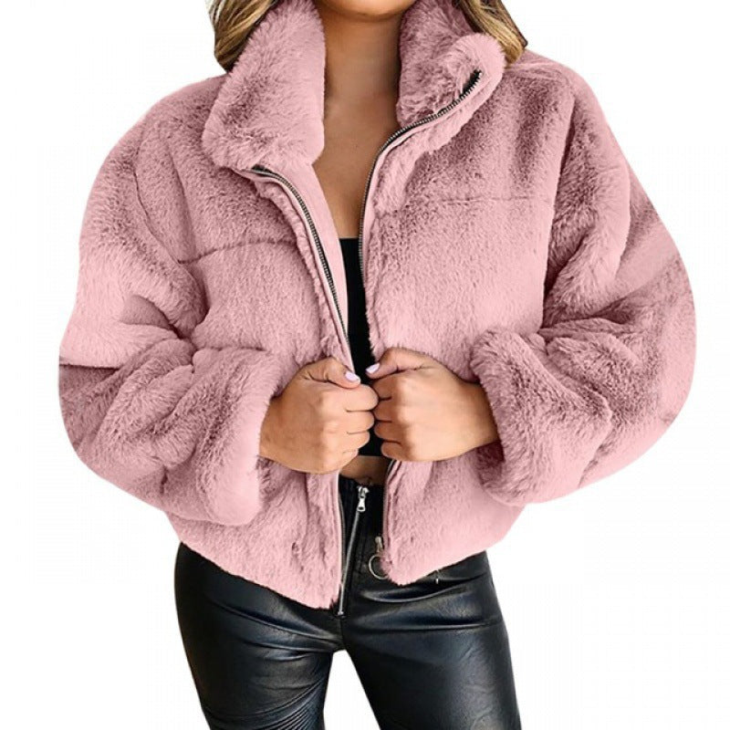 Chaqueta de punto de imitación de piel con cremallera - Cálida y con cremallera