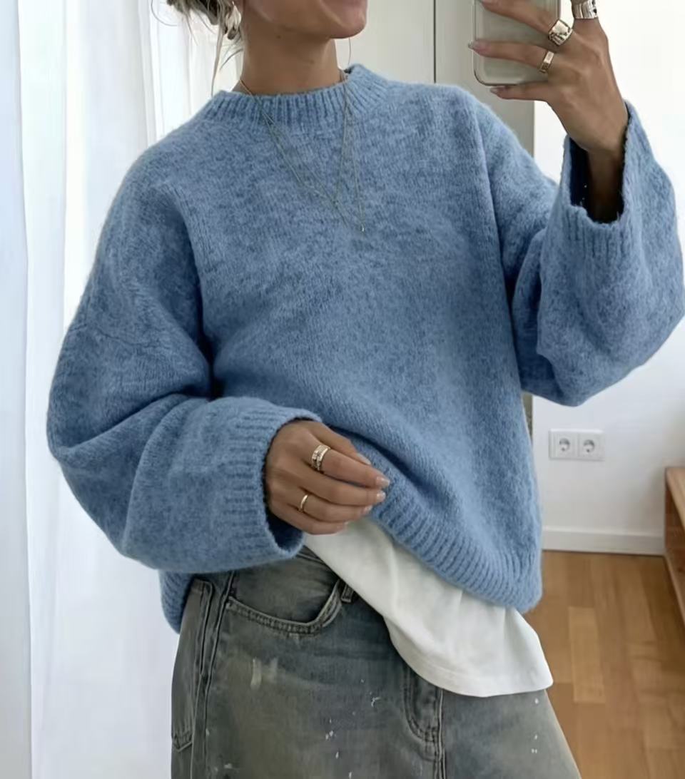 Loose-fit women's solid-color knitted sweater – Soft and easy to wear