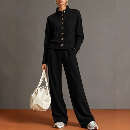 Ensemble cardigan col montant et pantalon large - Chic et confortable
