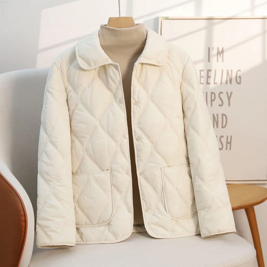Women’s Cotton Quilted Jacket with a Relaxed Fit – Casual Short Lapel Coat