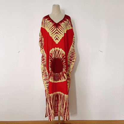 Vestido largo estampado para mujer con cuello en V - Ligero y veraniego