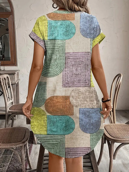 Robe courte élégante à motifs géométriques pour femme