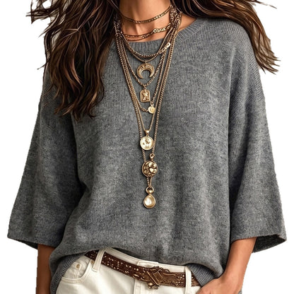 Jersey holgado de mujer - Con mangas anchas y cuello redondo