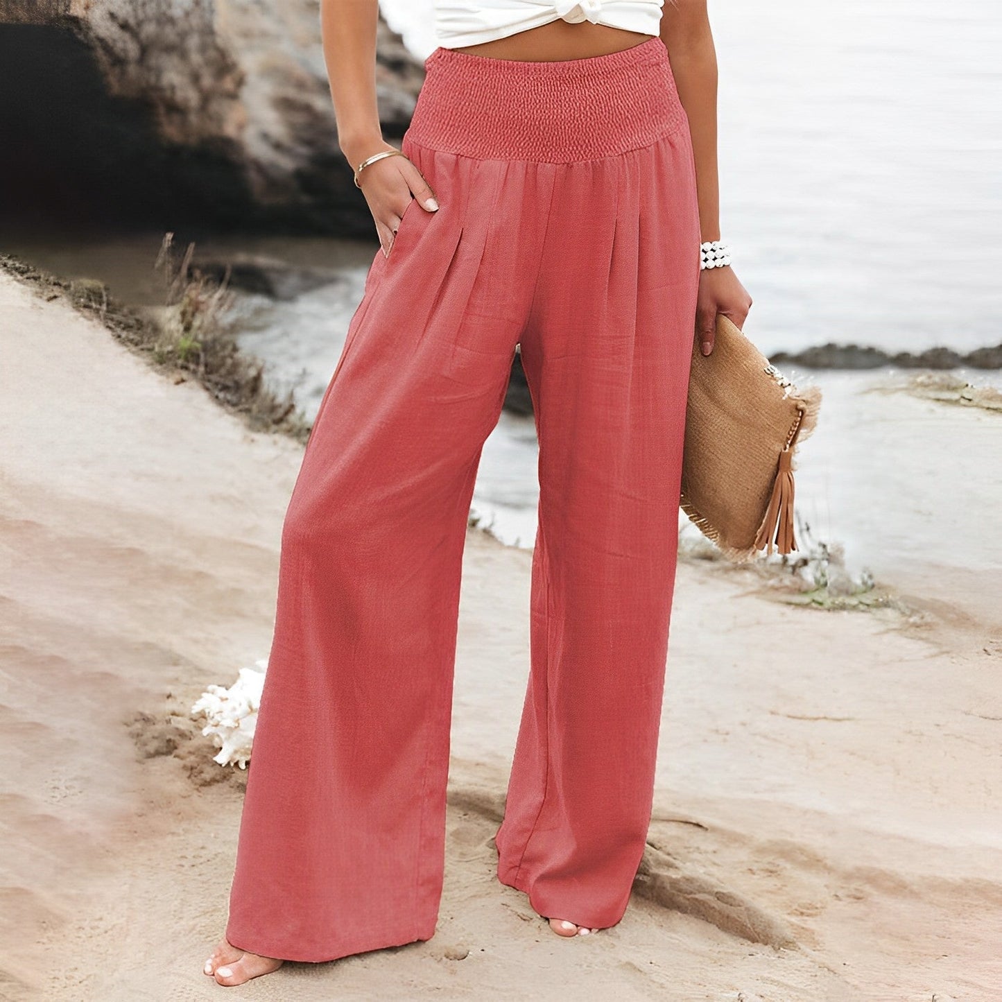 Pantaloni donna larghi e fluidi con vita comoda