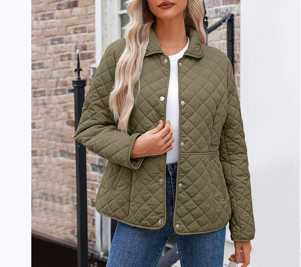 Solid Women's Quilted Jacket – Casual Style with a Warm Notched Collar