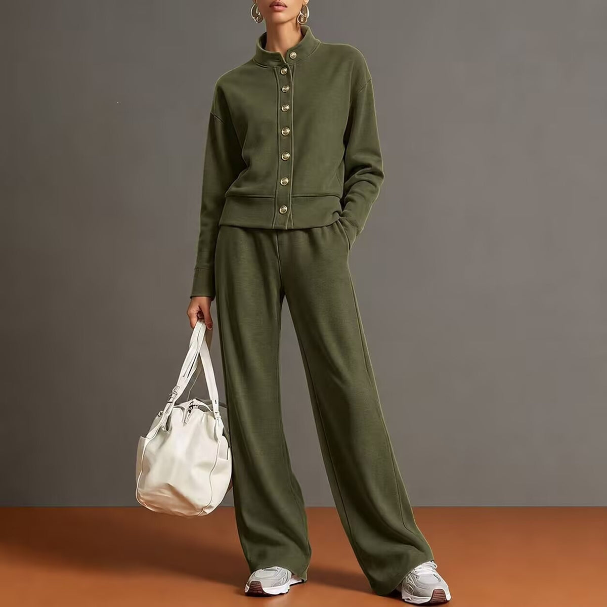 Ensemble cardigan col montant et pantalon large - Chic et confortable