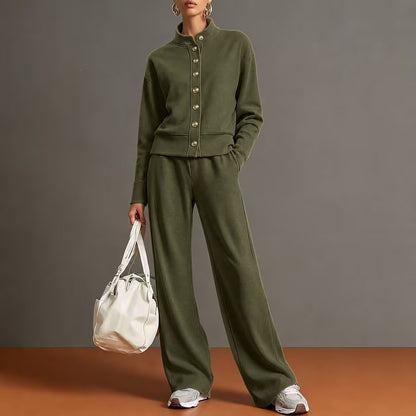 Ensemble cardigan col montant et pantalon large - Chic et confortable