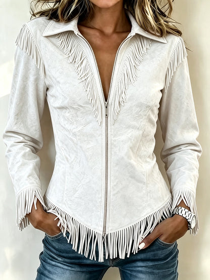 Manteau femme effet suede a franges - Chic et ajuste