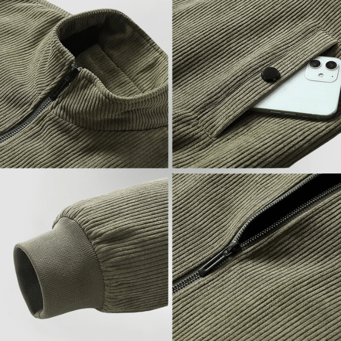 Veste Homme en Velours Côtelé Premium – Col Montant Doublé Polaire Hiver