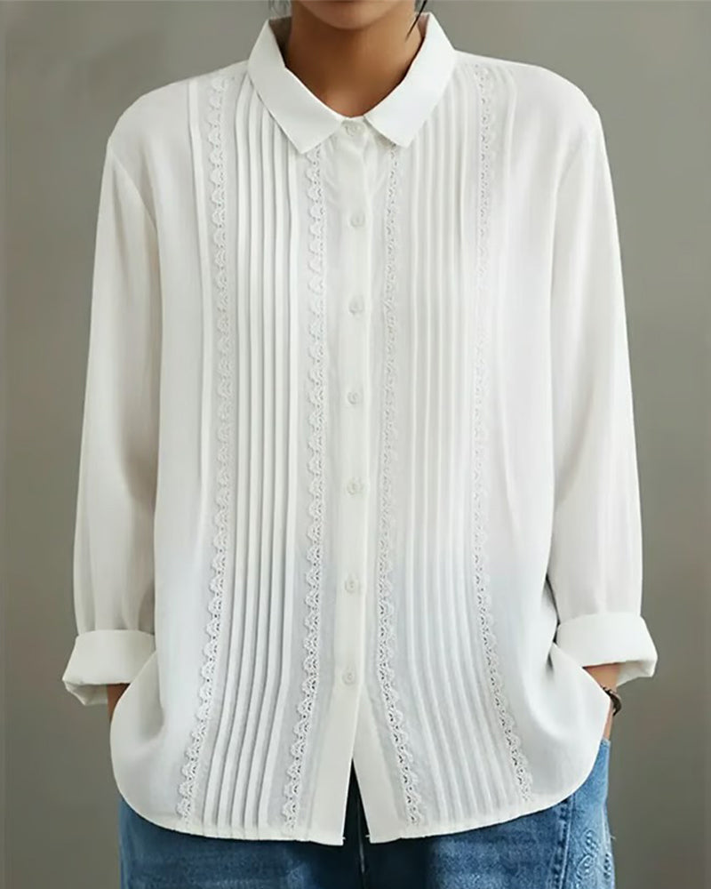 Chemise en coton et lin pour femme – Modèle estival élégant et léger, orné de dentelle
