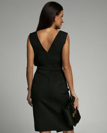 Femmes col en V Cocktail Mariage Invitées midi robe - Elégante, Flatteuse
