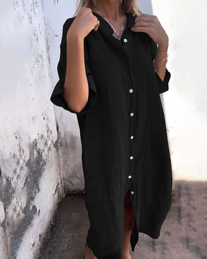 Robe chemise midi chemise décontractée élégante coupe ample femmes – Tenue d’été légère respirante confortable