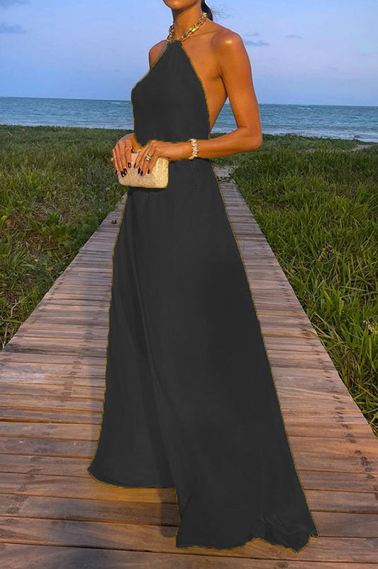 Robe maxi jaune fluide à col halter élégant pour femmes – Confiance, Charme