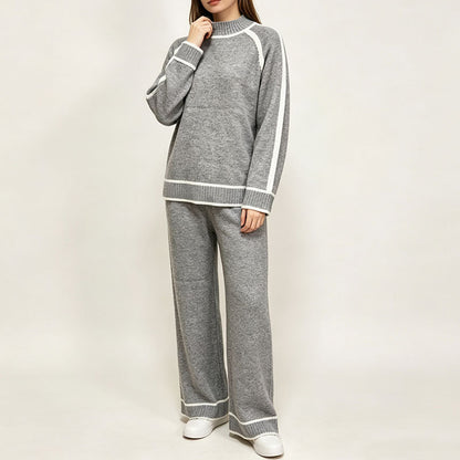 Set da donna di tendenza a due pezzi – Top a blocchi di colore e pantaloni abbinati