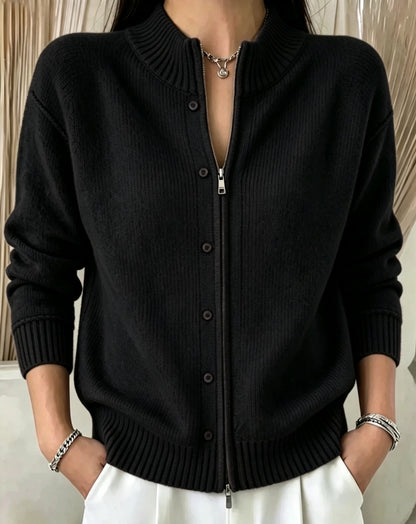 Women's zip-up crew-neck sweater - Soft and practical