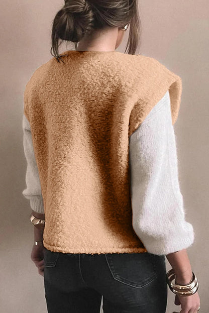 Gilet teddy beige premium pour femme – Gilet confortable à boutons