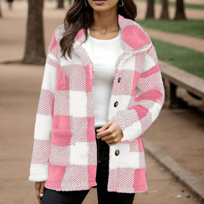 Women's plaid plush coat - Warm and practical