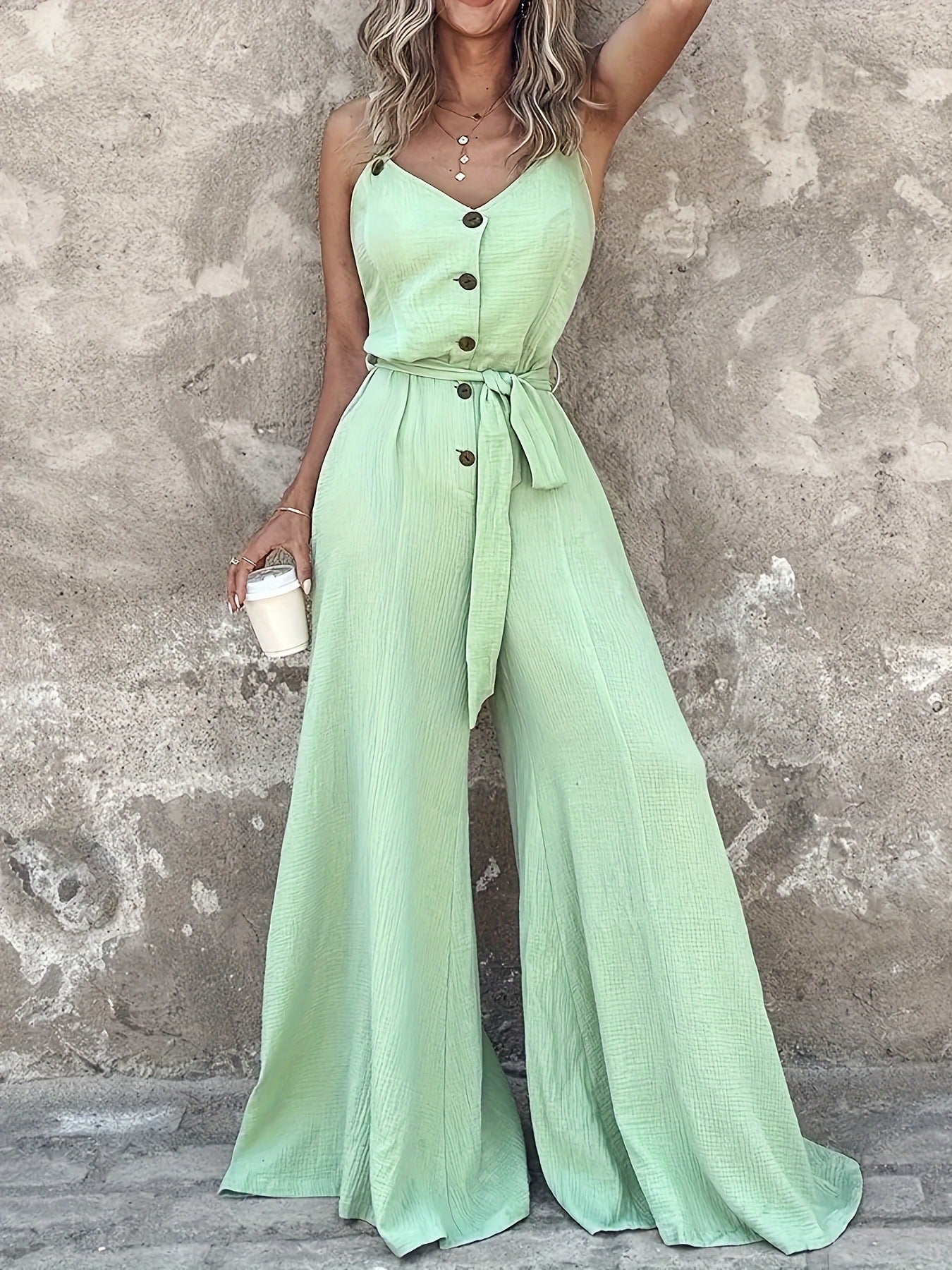 Combinaison femme vert menthe à lacets coupe élégante