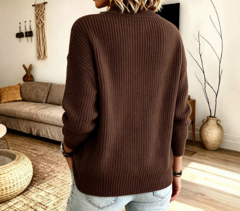 Pull femme côtelé à zip asymétrique – Moderne et confortable