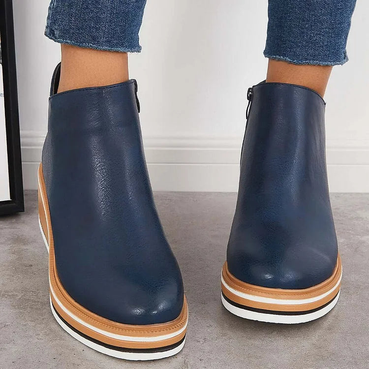 Bottines à plateforme en cuir avec fermeture éclair pour femme – Confort et style quotidien