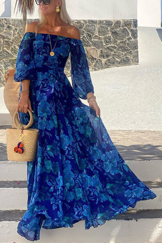 Robe longue à épaules dénudées fleurie pour femme