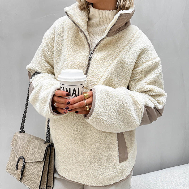 Pull Doux en Laine Polaire pour Femme à Revers – Coupe Ample et Chaleur Confortable
