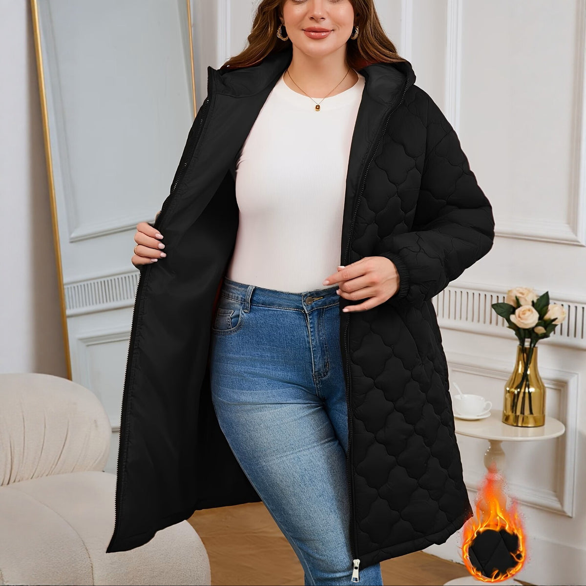 Cappotto trapuntato da donna di media lunghezza - Caldo e ampio