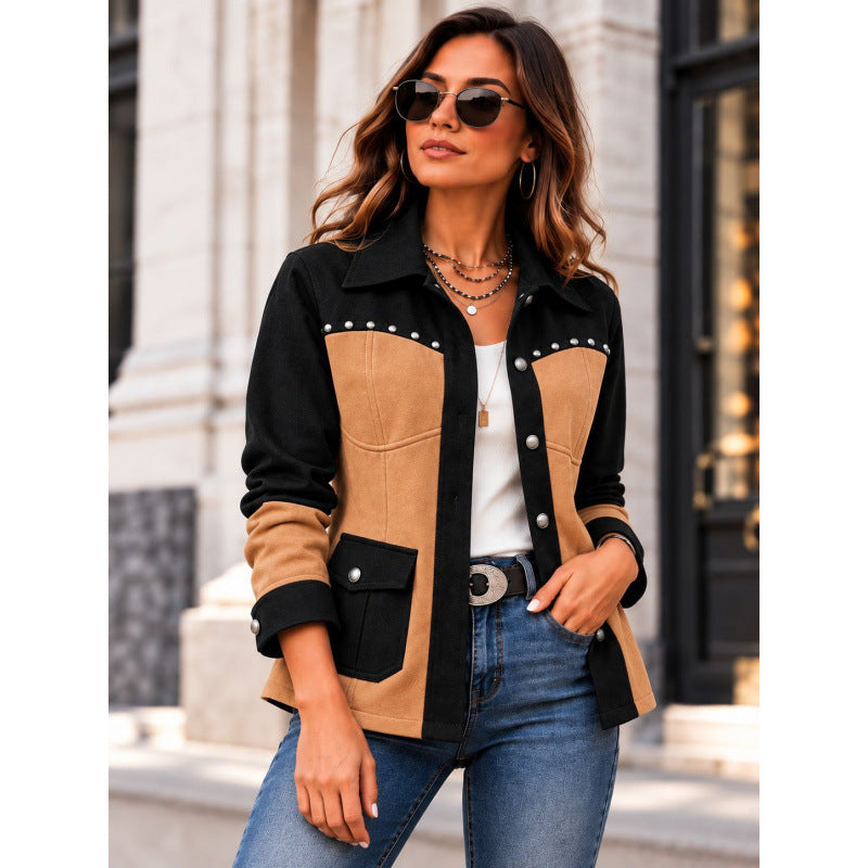 Veste femme color-block retro - Casual et chaude