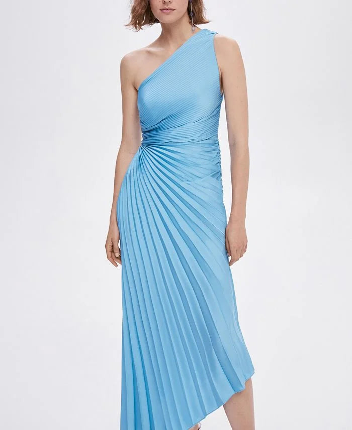 Asymmetric pleated maxi dress for women - Elegant and flowing