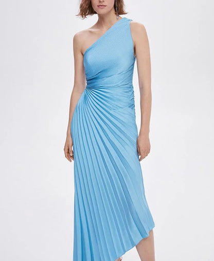 Asymmetric pleated maxi dress for women - Elegant and flowing