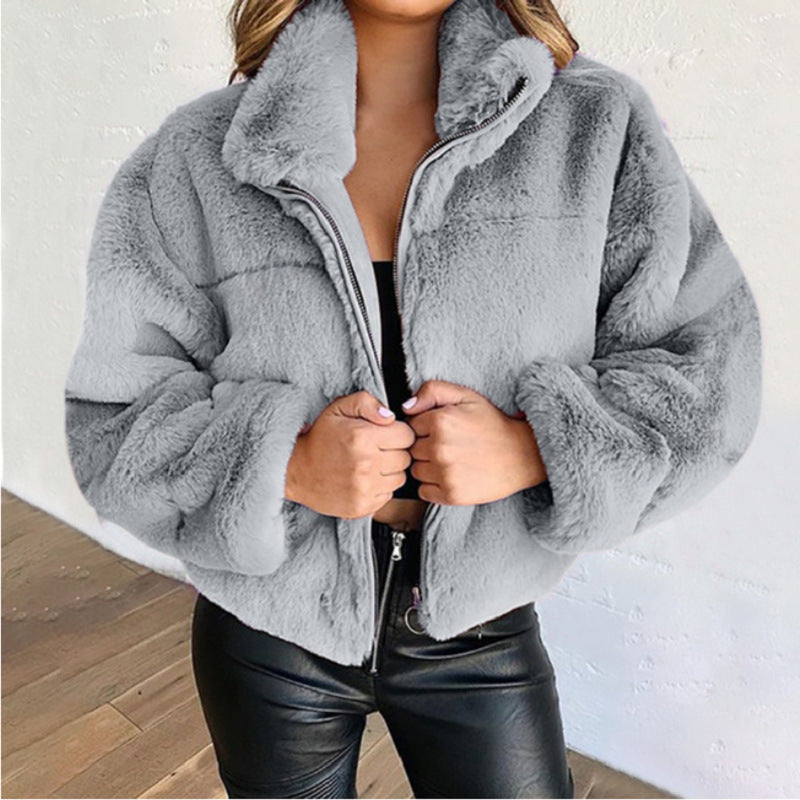 Chaqueta de punto de imitación de piel con cremallera - Cálida y con cremallera