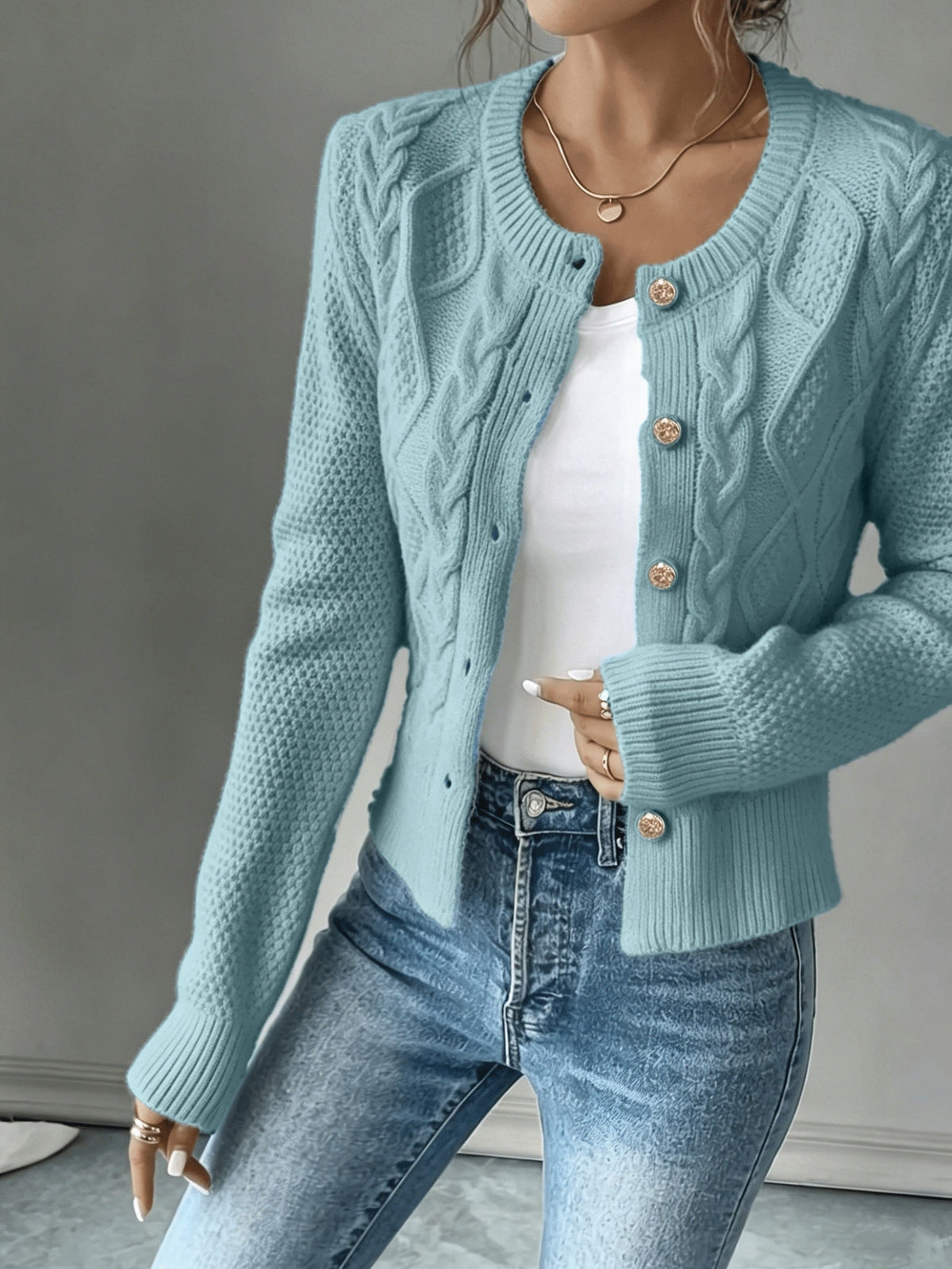Cárdigan de punto trenzado para mujer con botones - Elegante y suave