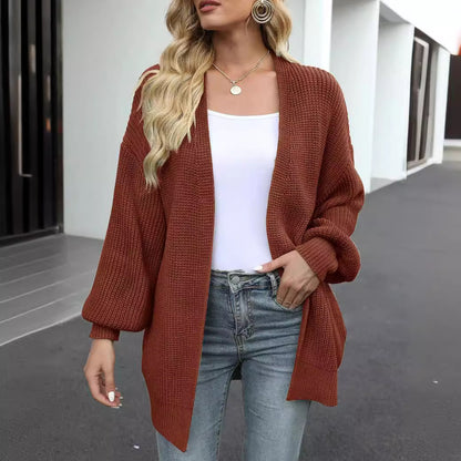 Cardigan-mantella da donna in maglia grossa – Stile oversize confortevole con maniche a lanterna