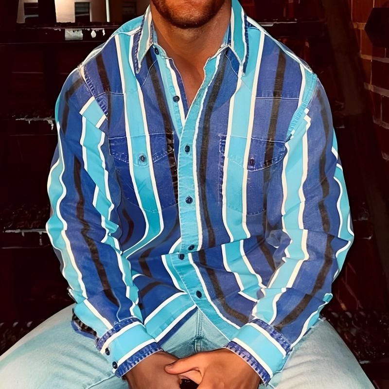 Chemise Homme Rayures Bloc - Manche Longue Décontractée