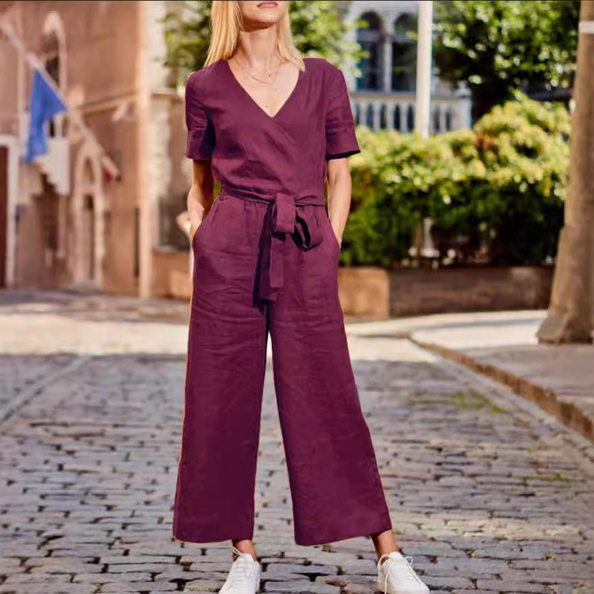 Combinaison femme color block a manches courtes coupe ample