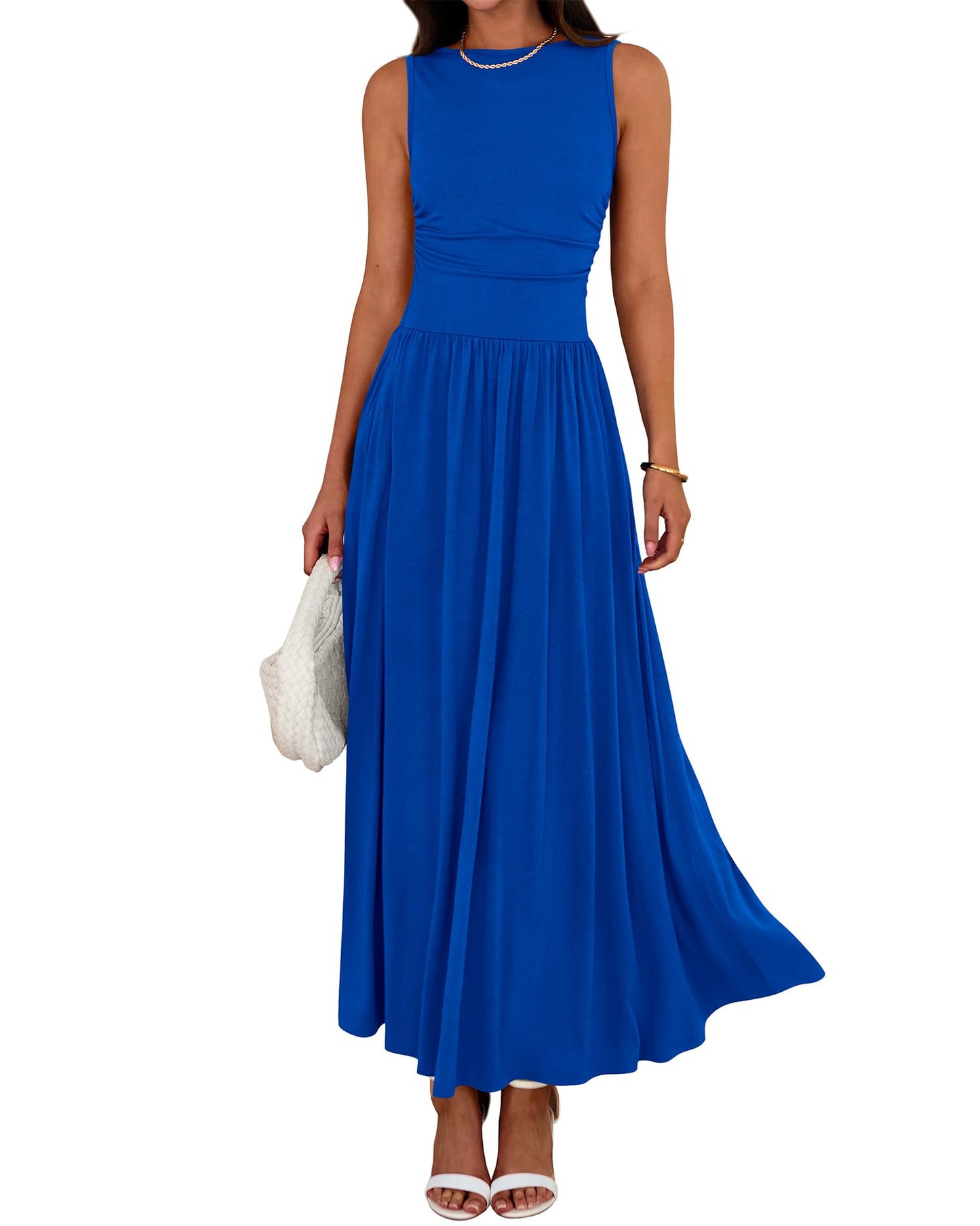Vestido largo fluido para mujer con bolsillos