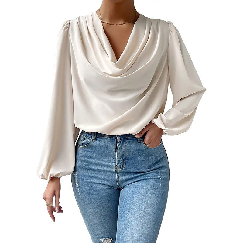 Femmes Élégante Col Cowl Chiffon Manchon ballon Chemisier - Polyvalente