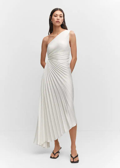 Asymmetric pleated maxi dress for women - Elegant and flowing