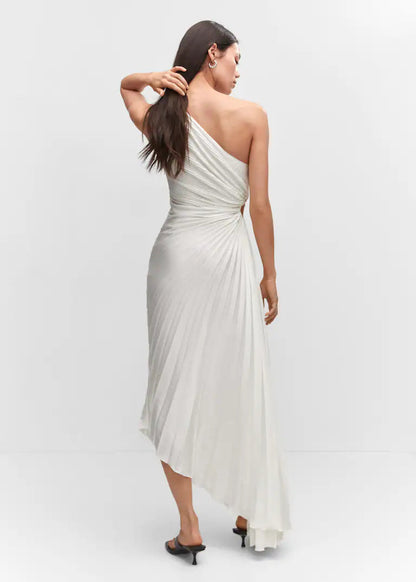 Asymmetric pleated maxi dress for women - Elegant and flowing