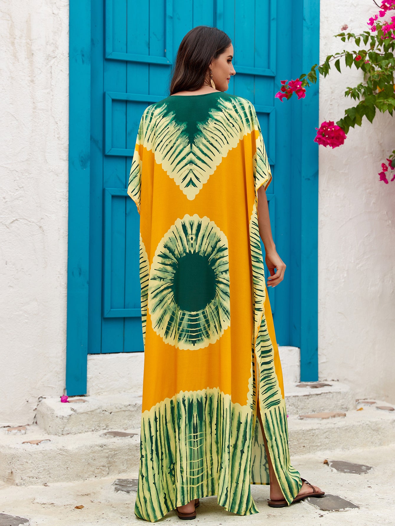 Vestido largo estampado para mujer con cuello en V - Ligero y veraniego