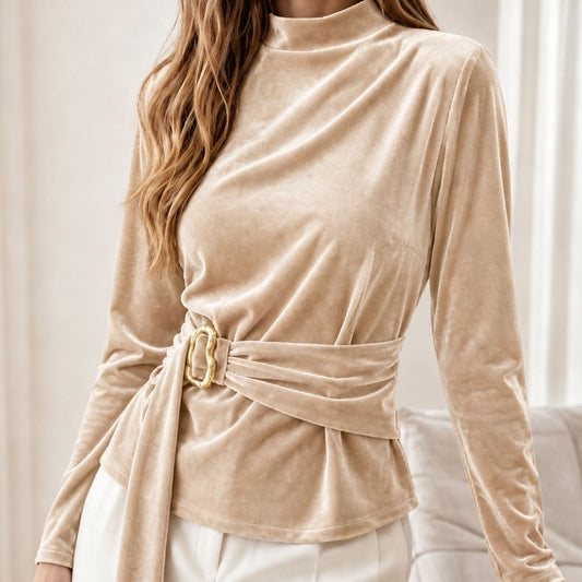 Haut femme en polyester a manches longues - Simple et polyvalent