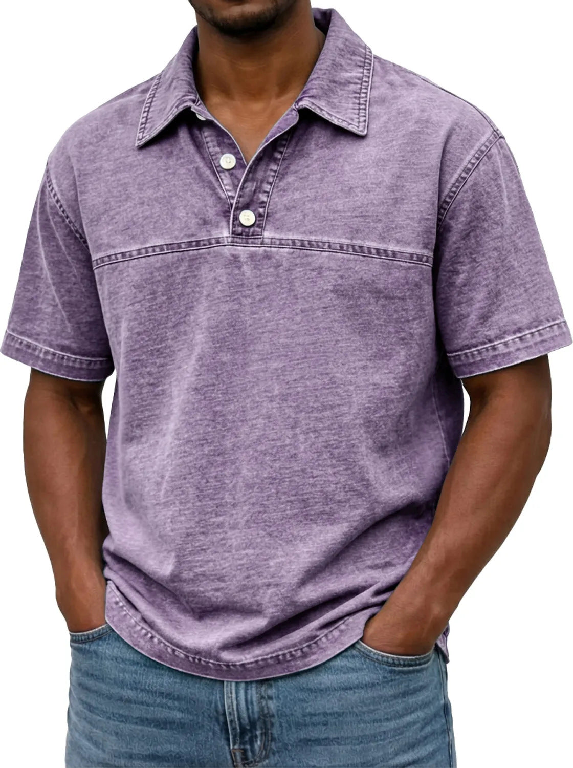Polo pour hommes élégant couleur unie vintage – Haut à manches courtes