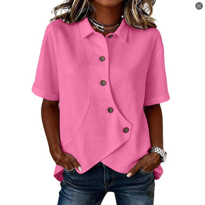 Camicia da donna tinta unita con chiusura asimmetrica e maniche corte