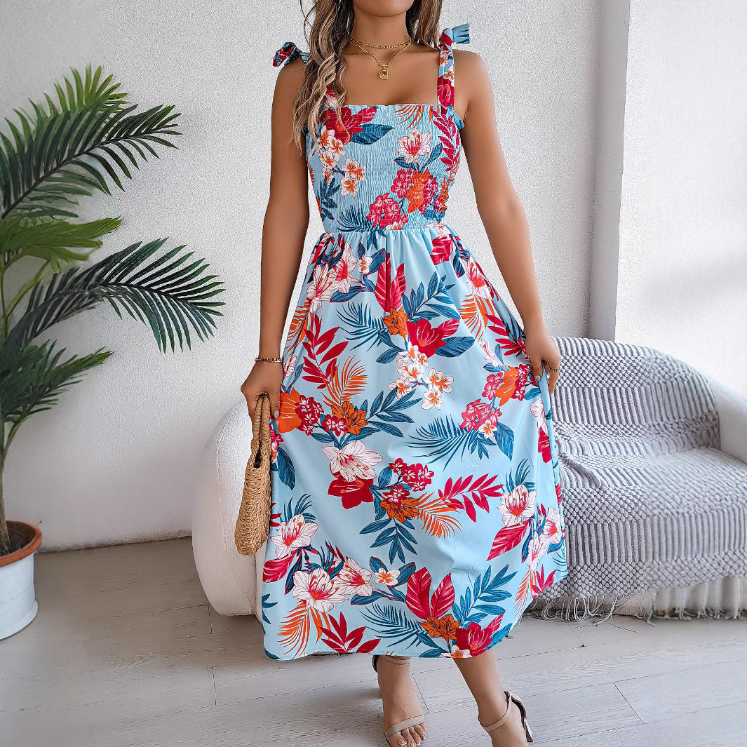 Robe Midi Corset Fleurie Femme – Tenue d’Été Élégante pour Vacances à la Plage