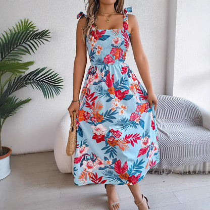 Robe Midi Corset Fleurie Femme – Tenue d’Été Élégante pour Vacances à la Plage