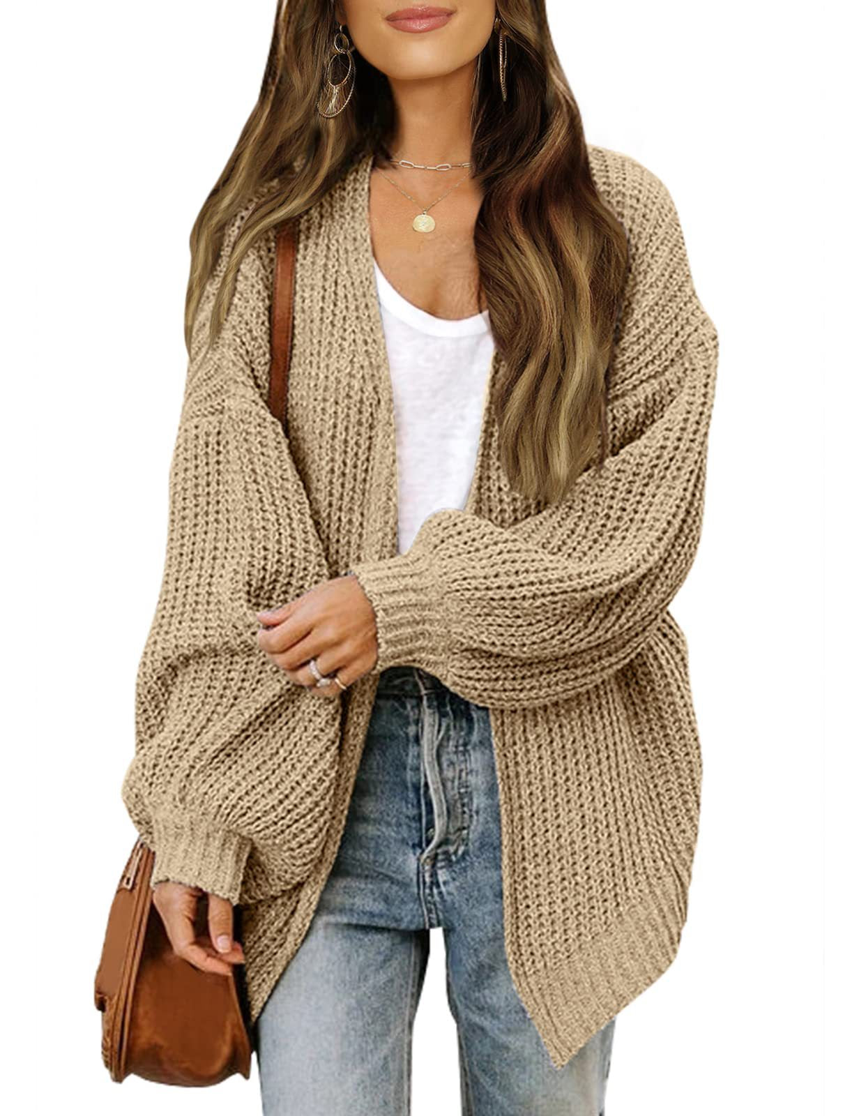 Cardigan-mantella da donna in maglia grossa – Stile oversize confortevole con maniche a lanterna
