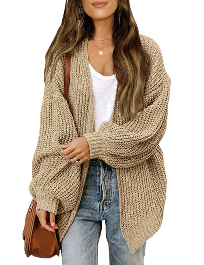 Cardigan-mantella da donna in maglia grossa – Stile oversize confortevole con maniche a lanterna