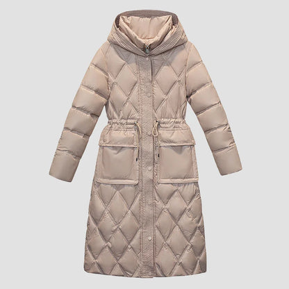 Manteau d’hiver matelassé long en A pour femme – Doudoune confortable zippée