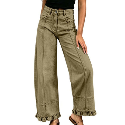 Pantalon en jean ample à jambes larges pour femme – Jean décontracté et élégant à taille haute, idéal pour un look urbain au quotidien